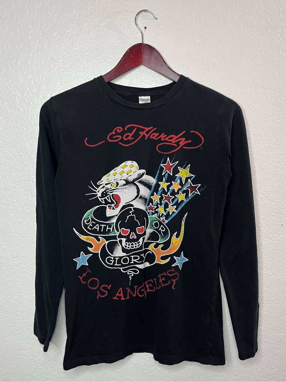 Vintage Ed Hardy Death or Glory Long Sleeve Graphic Tee Size Small